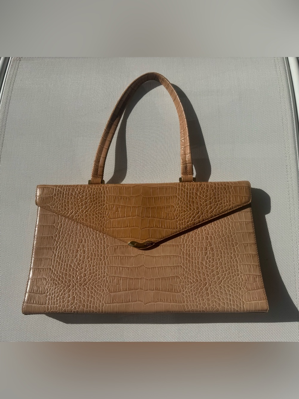 Vintage Ralph Lauren tan & gold Crocodile-Embossed Envelope Style Shoulder Bag